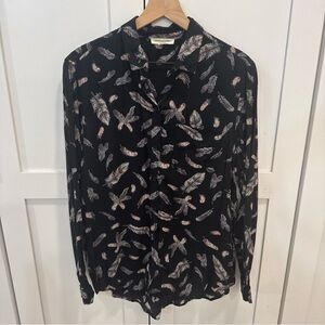 beachlunchlounge Black Feather Pattern Shirt Womens large